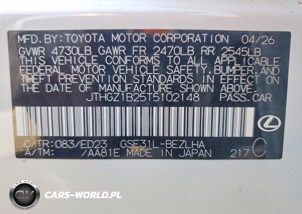 2026 Lexus Is 350 F Sport VIN:JTHGZ1B25T5102148 - 12