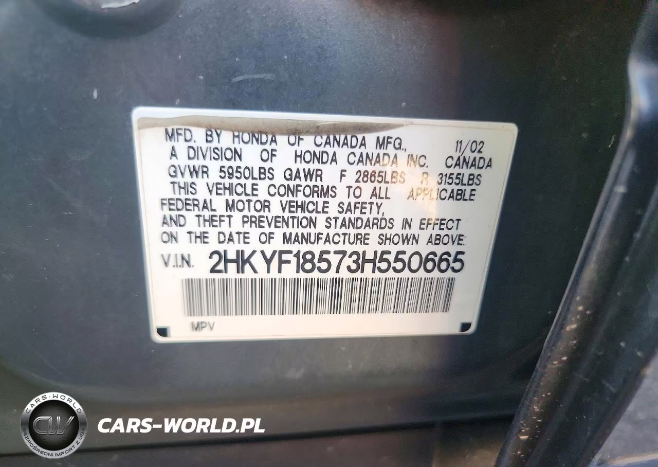2003 Honda Pilot Exl VIN:2HKYF18573H550665 - 13