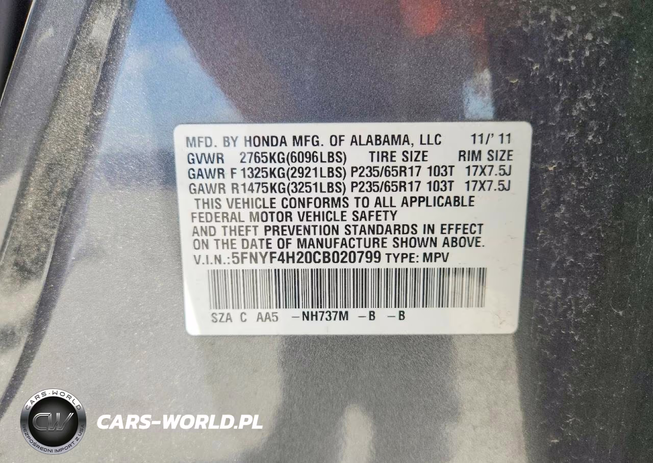 2012 Honda Pilot Lx VIN:5FNYF4H20CB020799 - 13