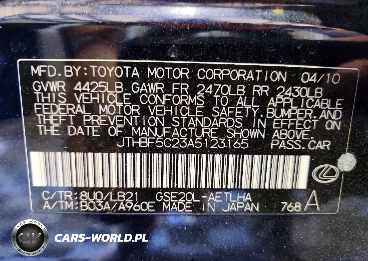 2010 Lexus Is 250 Base VIN:JTHBF5C23A5123165 - 12