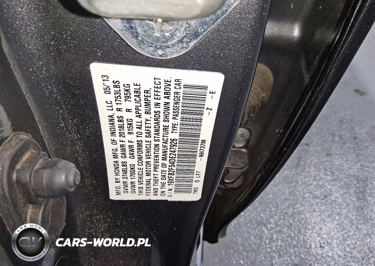 2013 Honda Civic Lx VIN:19XFB2F54DE247926 - 12