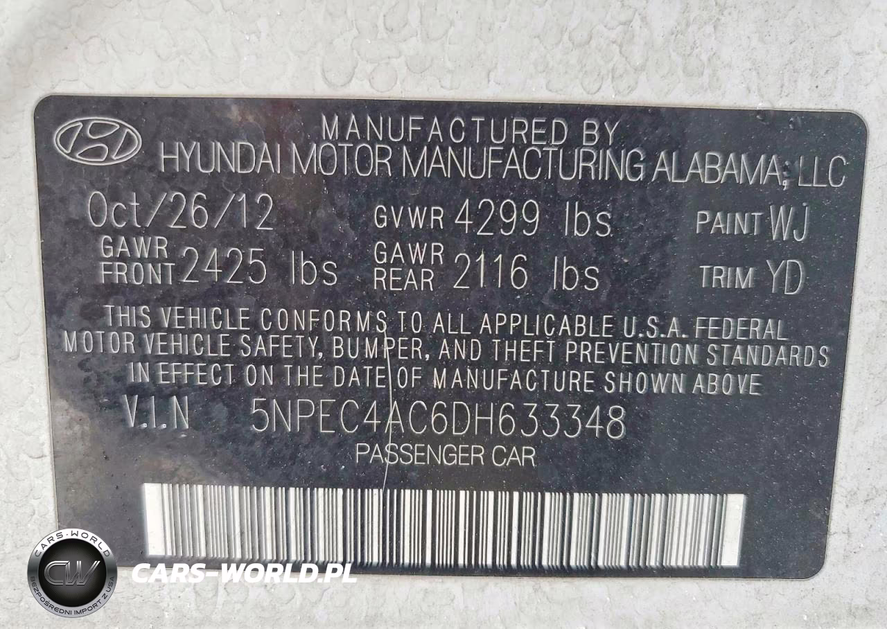 2013 Hyundai Sonata Limited VIN:5NPEC4AC6DH633348 - 12