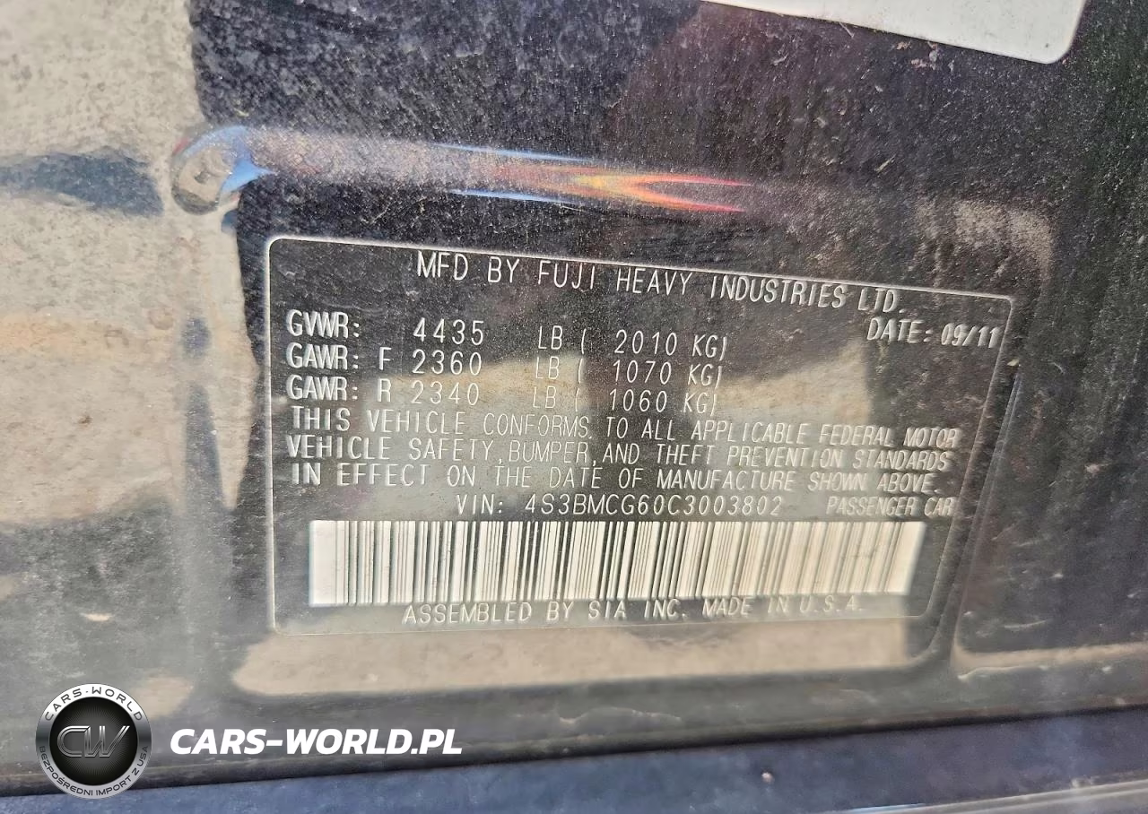 2012 Subaru Legacy 2.5I Premium VIN:4S3BMCG60C3003802 - 12