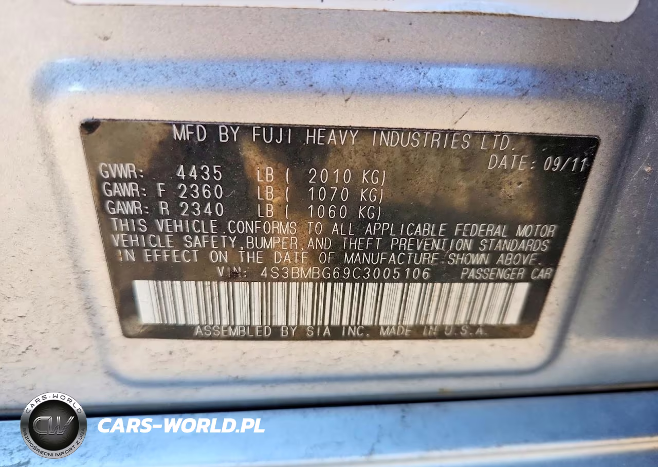 2012 Subaru Legacy 2.5I Premium VIN:4S3BMBG69C3005106 - 12