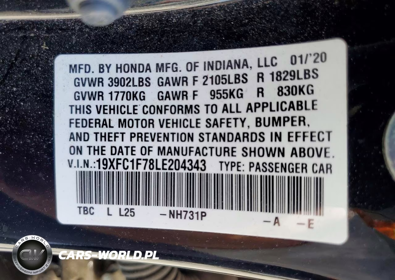 2020 Honda Civic Exl VIN:19XFC1F78LE204343 - 12
