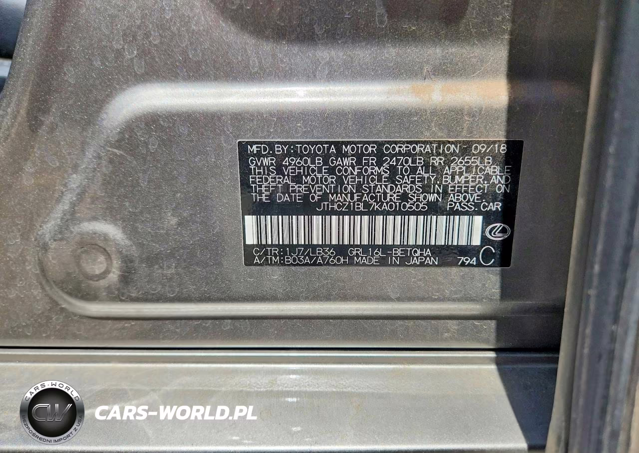 2019 Lexus Gs 350 F Sport VIN:JTHCZ1BL7KA010505 - 12