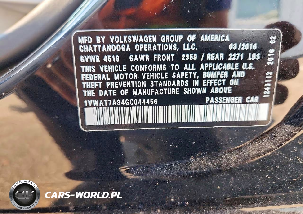 2016 Volkswagen Passat S VIN:1VWAT7A34GC044456 - 12