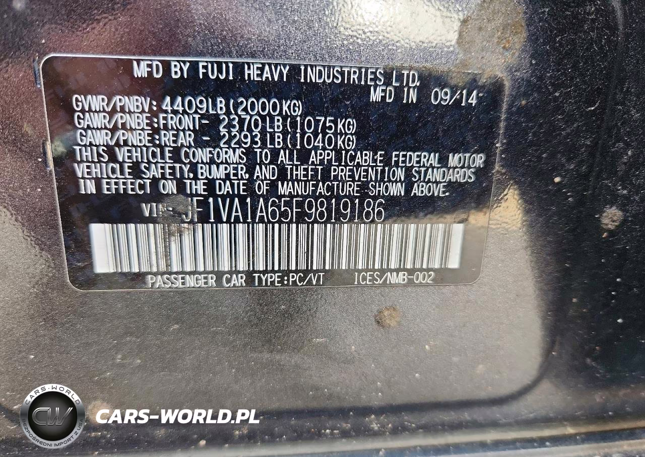 2015 Subaru Wrx Wrx (W VIN:JF1VA1A65F9819186 - 13