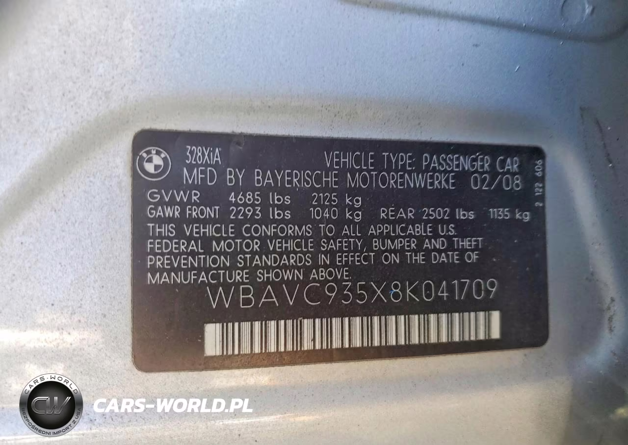 2008 BMW 328 Xi VIN:WBAVC935X8K041709 - 12