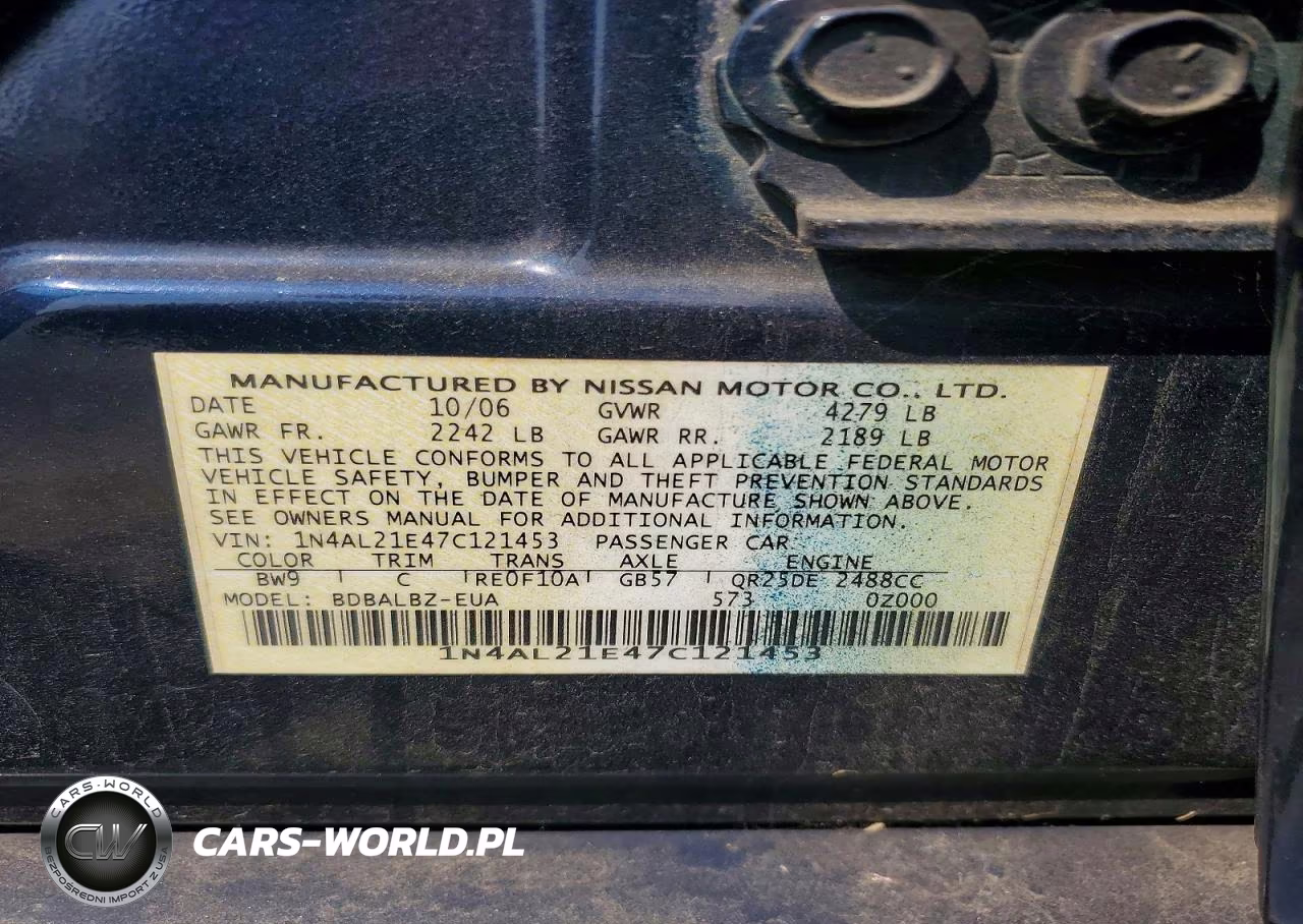 2007 Nissan Altima 2.5 VIN:1N4AL21E47C121453 - 12