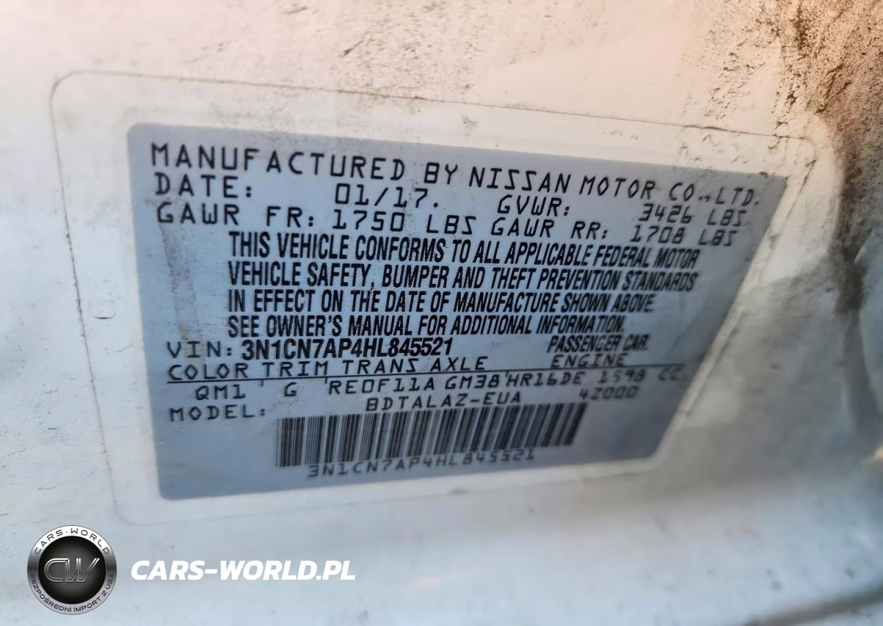 2017 Nissan Versa 1.6 S Plus VIN:3N1CN7AP4HL845521 - 13