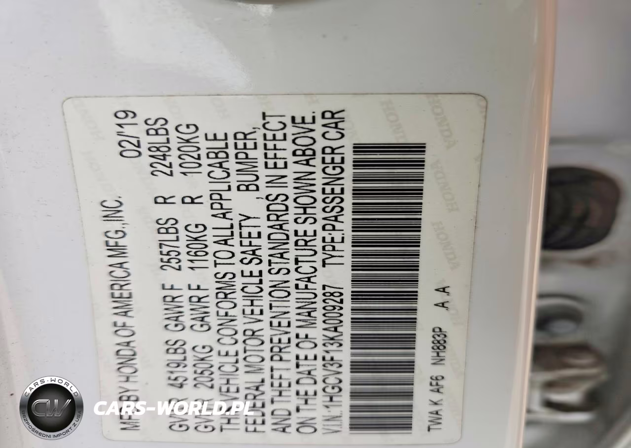 2019 Honda Accord Hybrid VIN:1HGCV3F13KA009287 - 13
