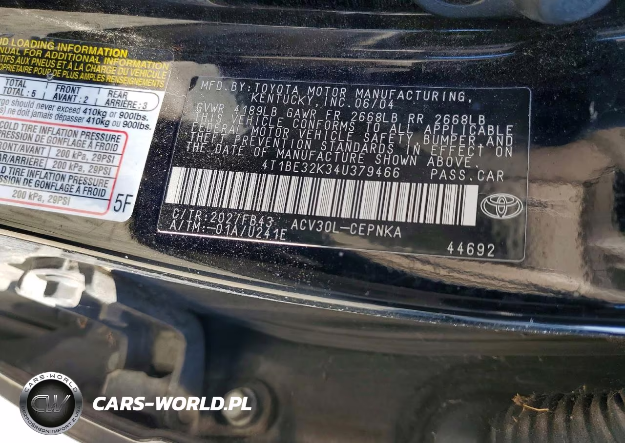 2004 Toyota Camry Le VIN:4T1BE32K34U379466 - 12