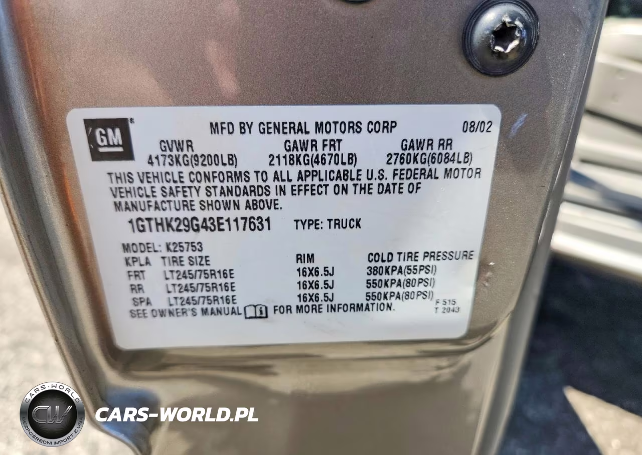 2003 GMC Sierra K2500 Heavy Duty VIN:1GTHK29G43E117631 - 12