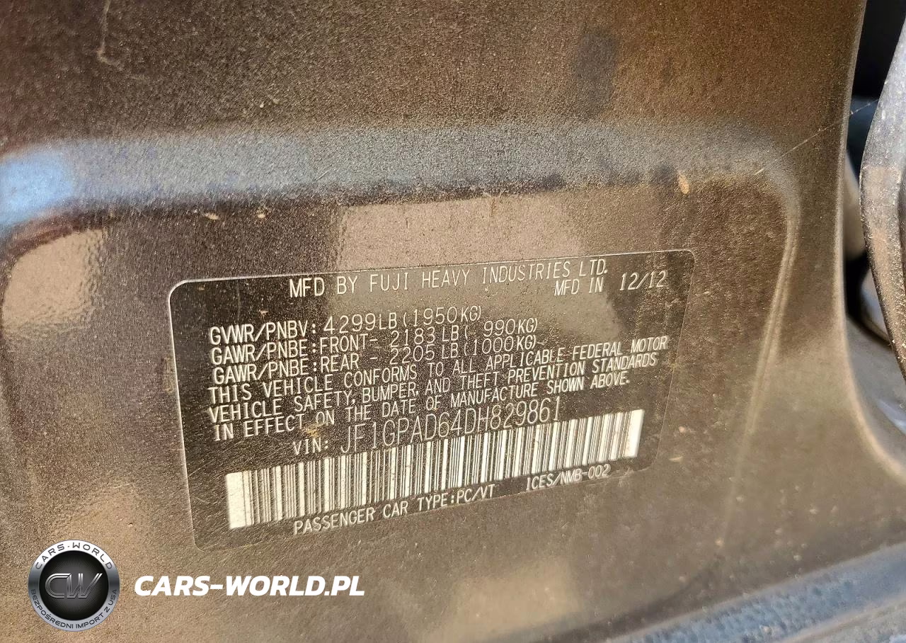 2013 Subaru Impreza Premium VIN:JF1GPAD64DH829861 - 12