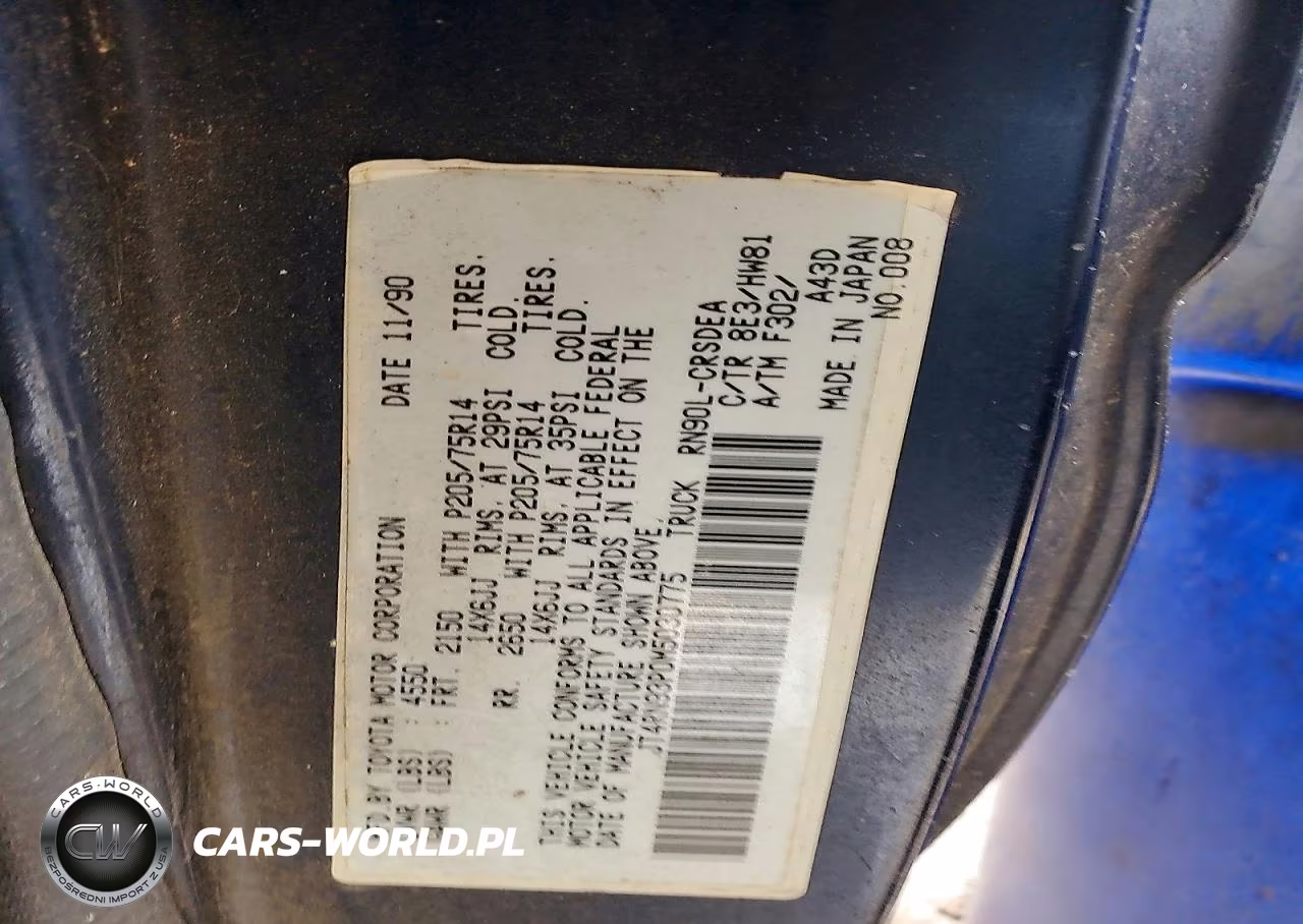 1991 Toyota Pickup Deluxe VIN:JT4RN93P0M5030775 - 12