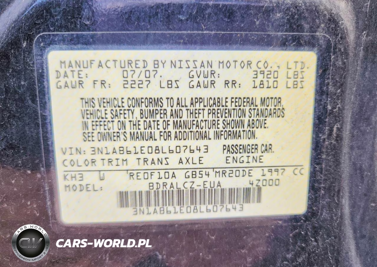 2008 Nissan Sentra 2.0 VIN:3N1AB61E08L607643 - 12