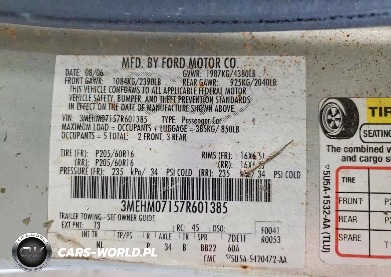 2007 Mercury Milan VIN:3MEHM07157R601385 - 13
