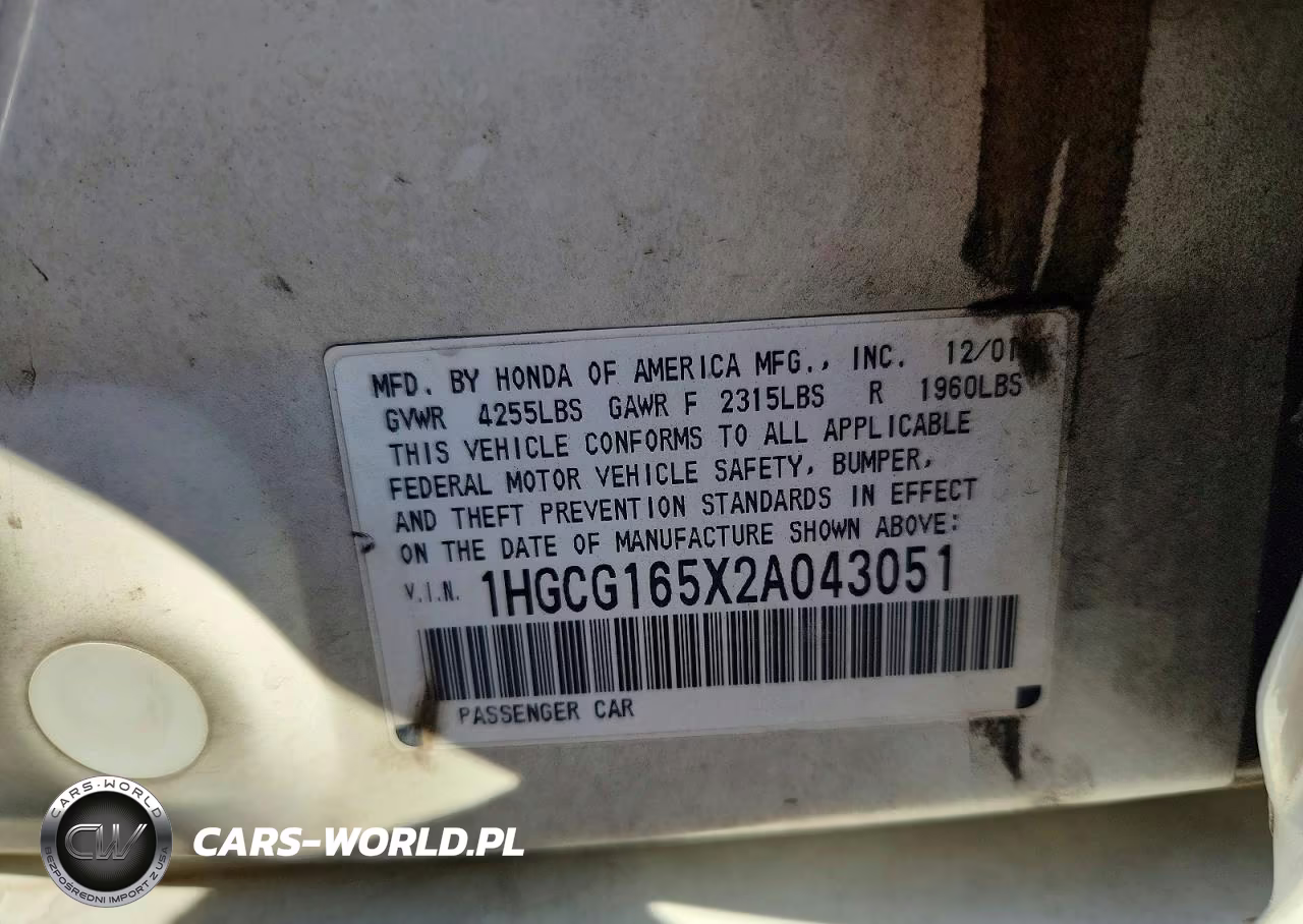 2002 Honda Accord Ex VIN:1HGCG165X2A043051 - 12