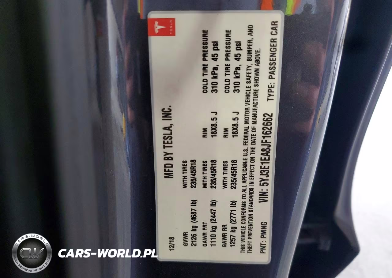 2018 Tesla Model 3 VIN:5YJ3E1EA8JF162662 - 12