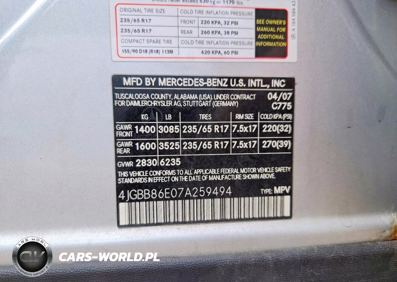 2007 Mercedes-Benz Ml 350 VIN:4JGBB86E07A259494 - 13