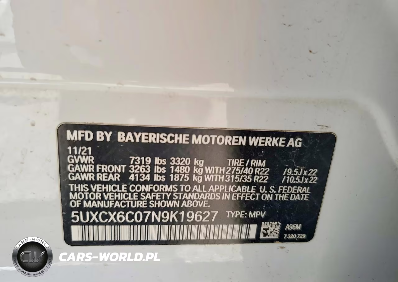 2022 BMW X7 M50I VIN:5UXCX6C07N9K19627 - 12