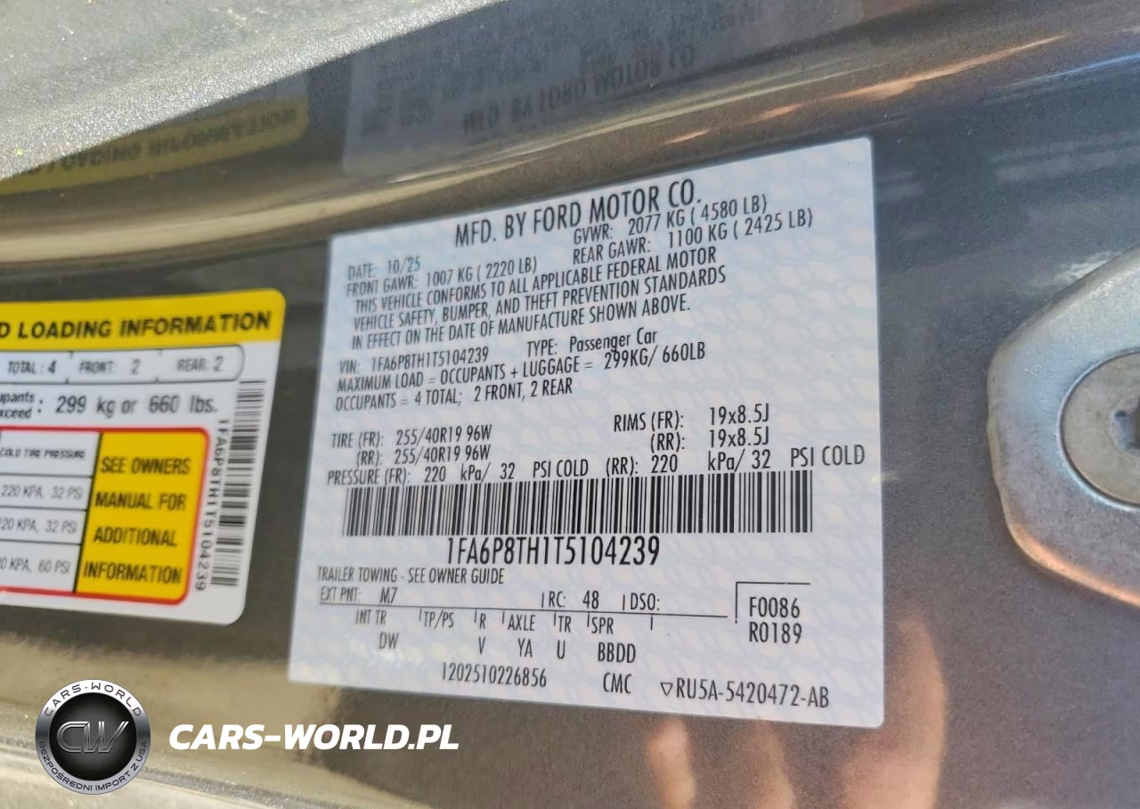 2026 Ford Mustang VIN:1FA6P8TH1T5104239 - 12