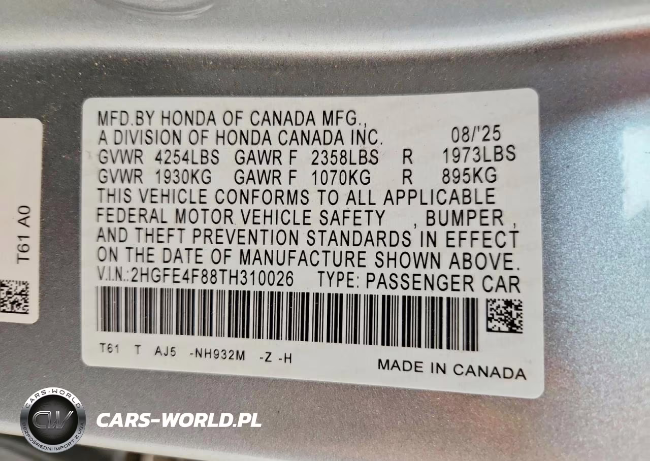 2026 Honda Civic Sport VIN:2HGFE4F88TH310026 - 12