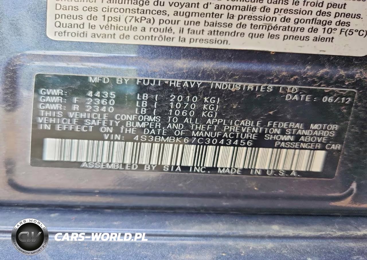 2012 Subaru Legacy 2.5I Limited VIN:4S3BMBK67C3043456 - 12