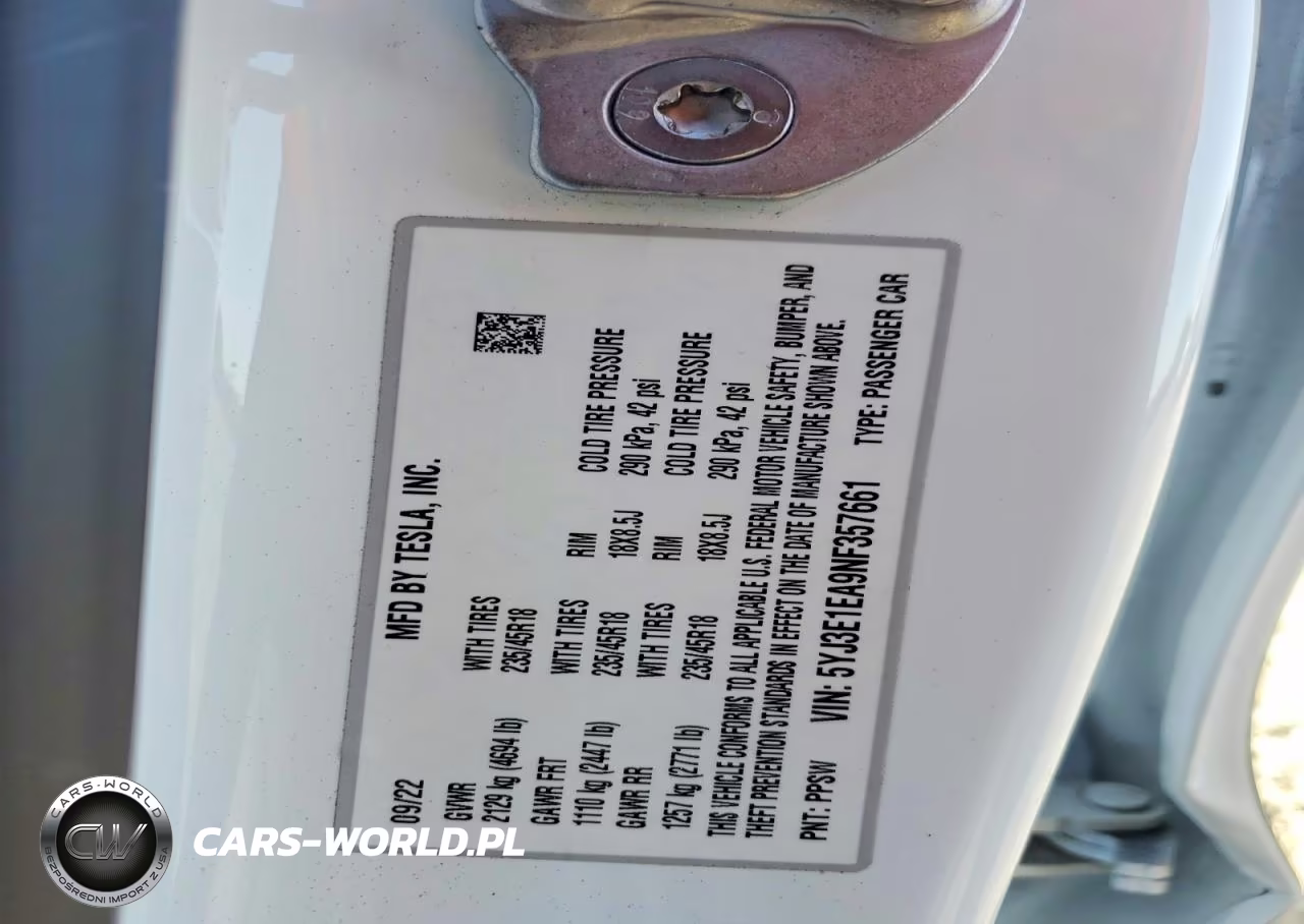 2022 Tesla Model 3 VIN:5YJ3E1EA9NF357661 - 12