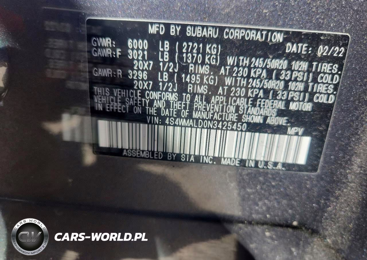 2022 Subaru Ascent Limited VIN:4S4WMALD0N3425450 - 13