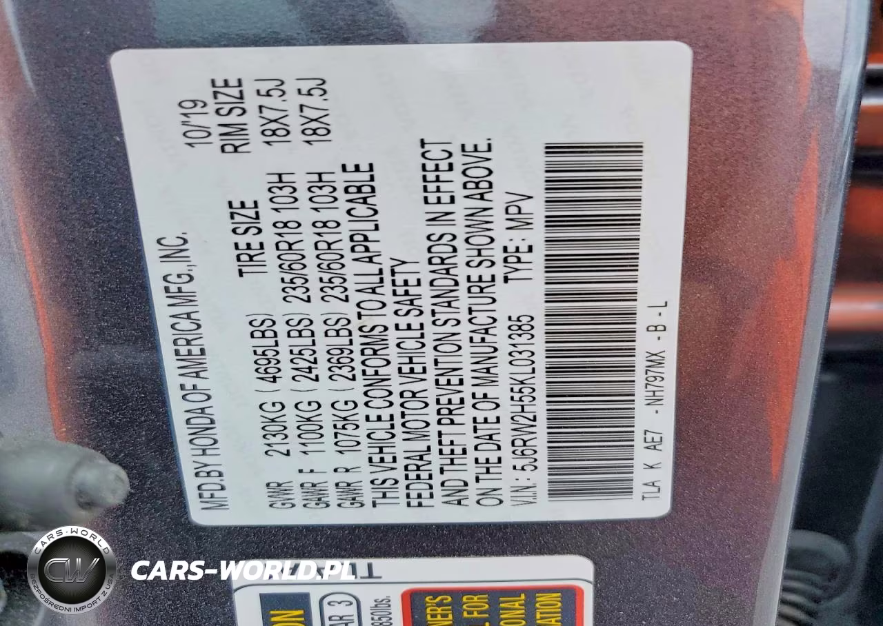 2019 Honda Cr-V Ex VIN:5J6RW2H55KL031385 - 13