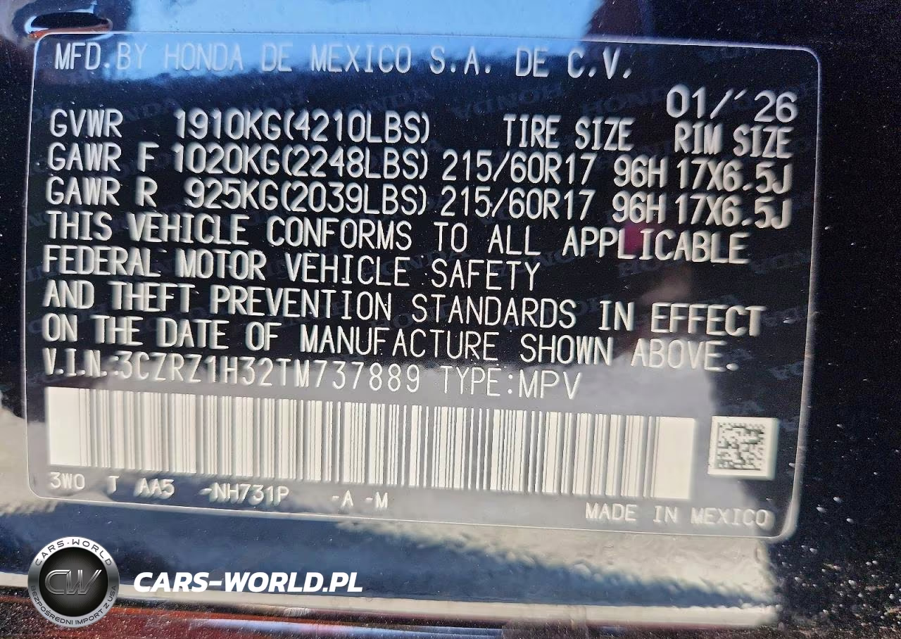 2026 Honda Hr-V Lx VIN:3CZRZ1H32TM737889 - 13