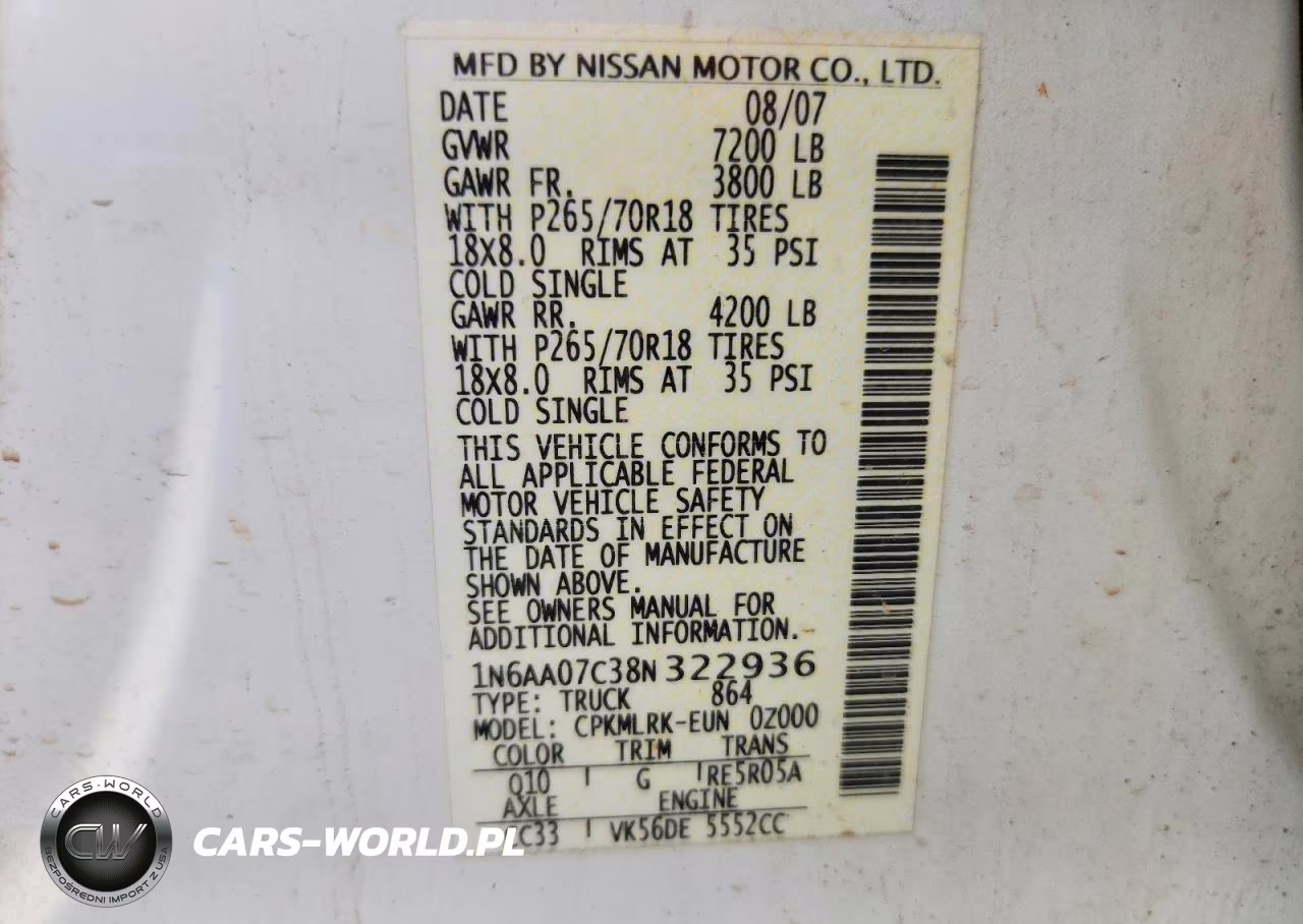 2008 Nissan Titan Xe VIN:1N6AA07C38N322936 - 12