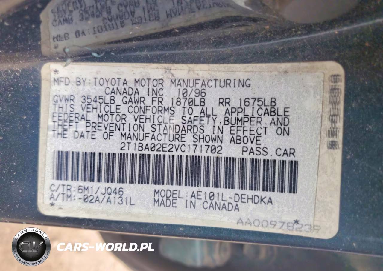 1997 Toyota Corolla Base VIN:2T1BA02E2VC171702 - 13