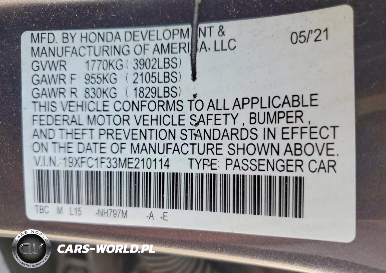 2021 Honda Civic Ex VIN:19XFC1F33ME210114 - 12