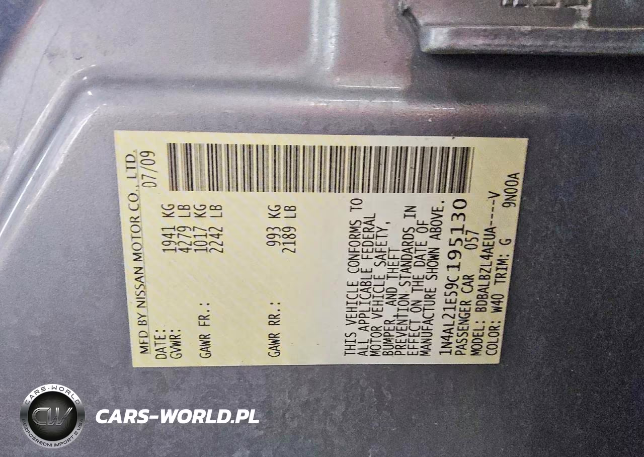 2009 Nissan Altima 2.5 VIN:1N4AL21E59C195130 - 12