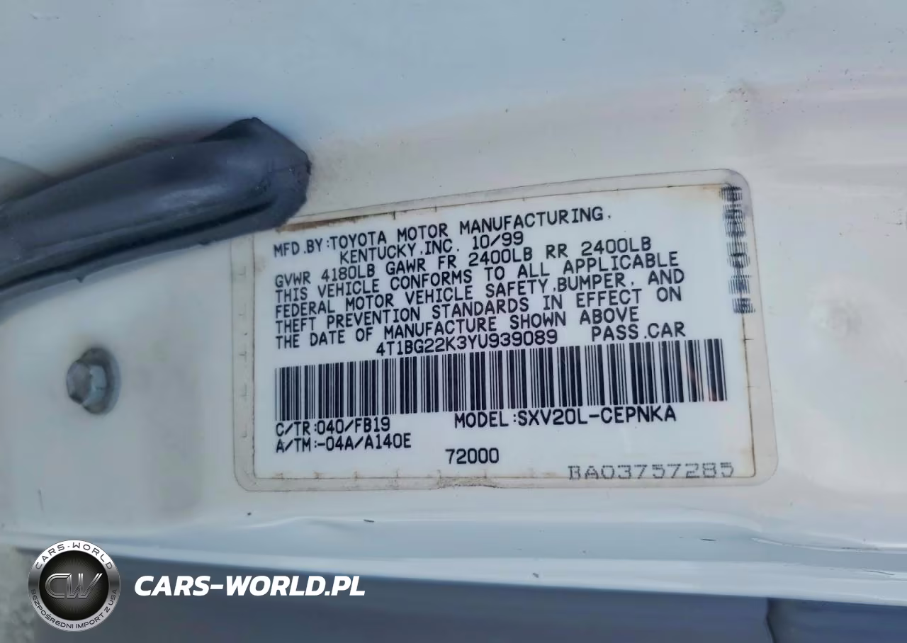 2000 Toyota Camry Le VIN:4T1BG22K3YU939089 - 12