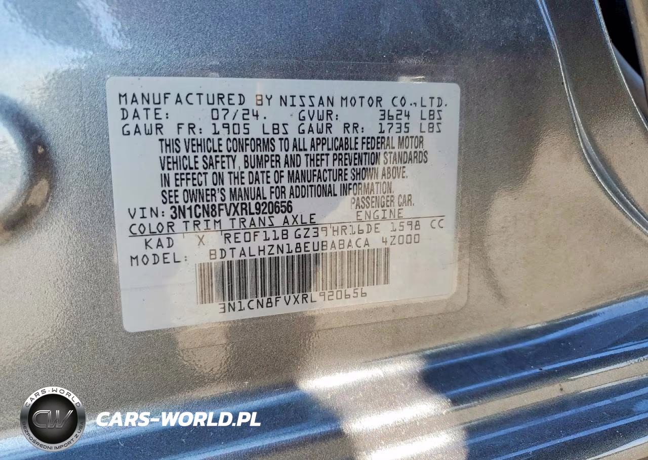 2024 Nissan Versa Sr VIN:3N1CN8FVXRL920656 - 12