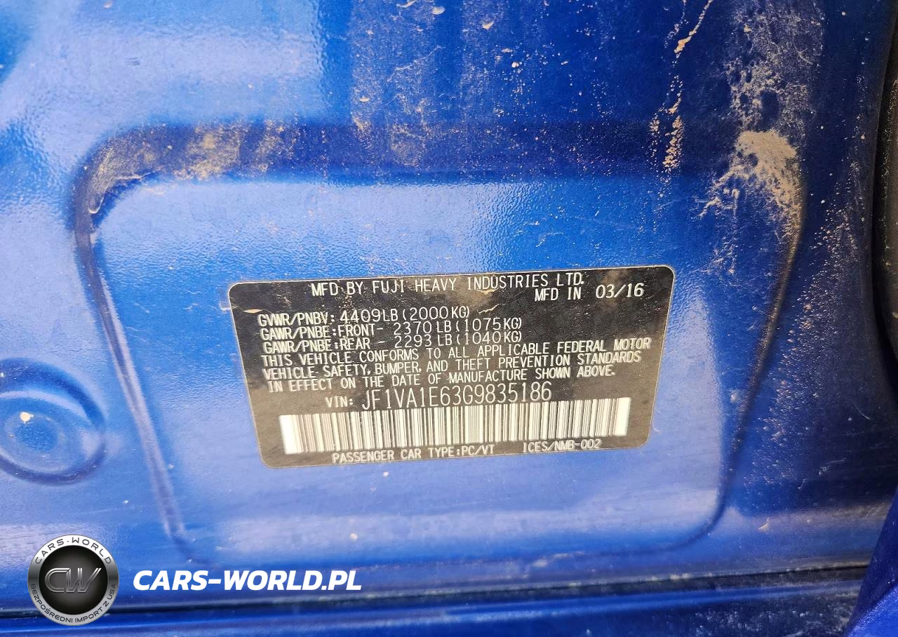 2016 Subaru Wrx Premium VIN:JF1VA1E63G9835186 - 12