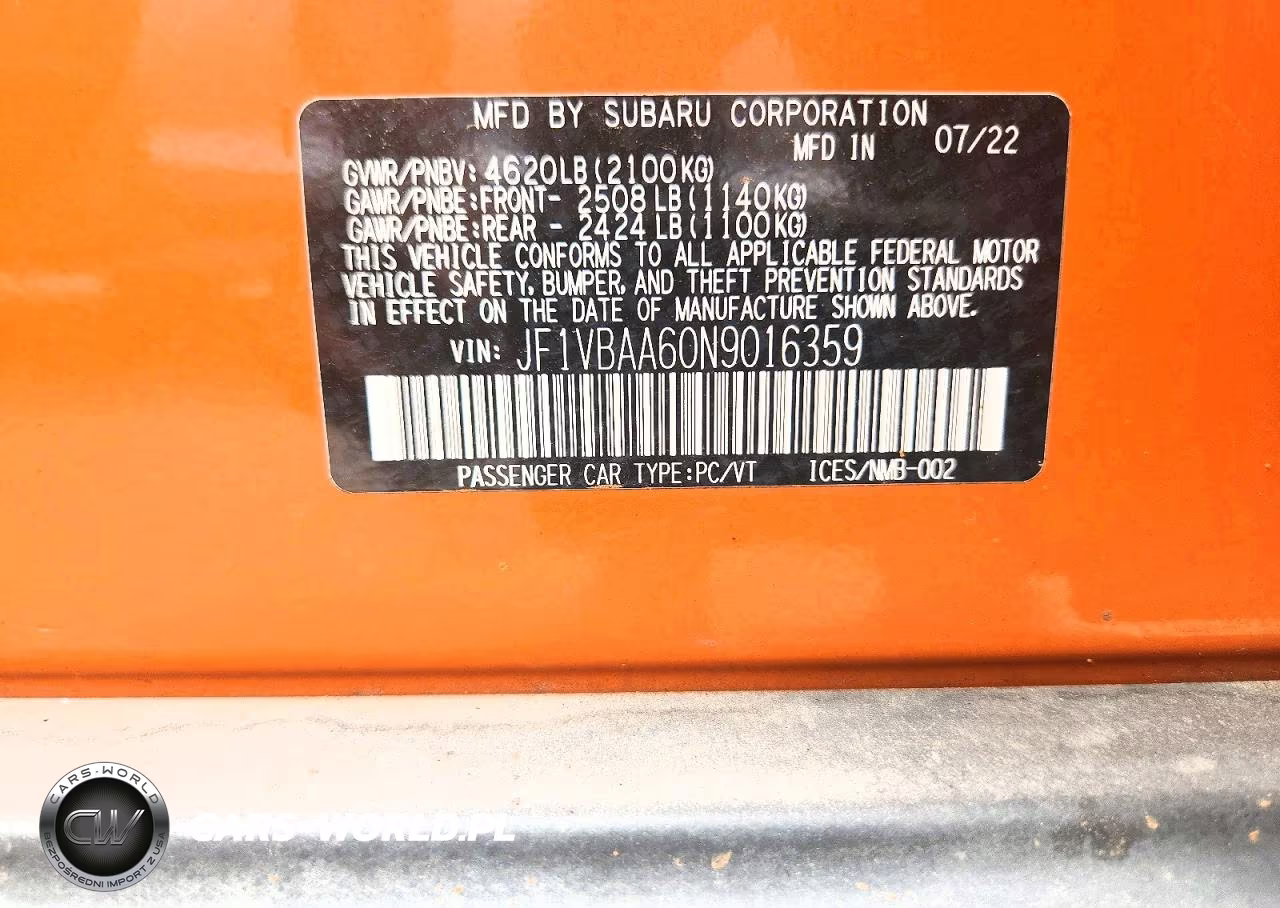 2022 Subaru Wrx VIN:JF1VBAA60N9016359 - 12
