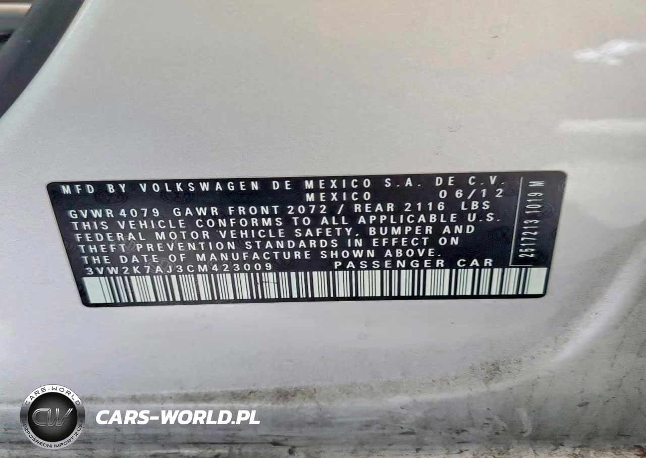 2012 Volkswagen Jetta Base VIN:3VW2K7AJ3CM423009 - 12