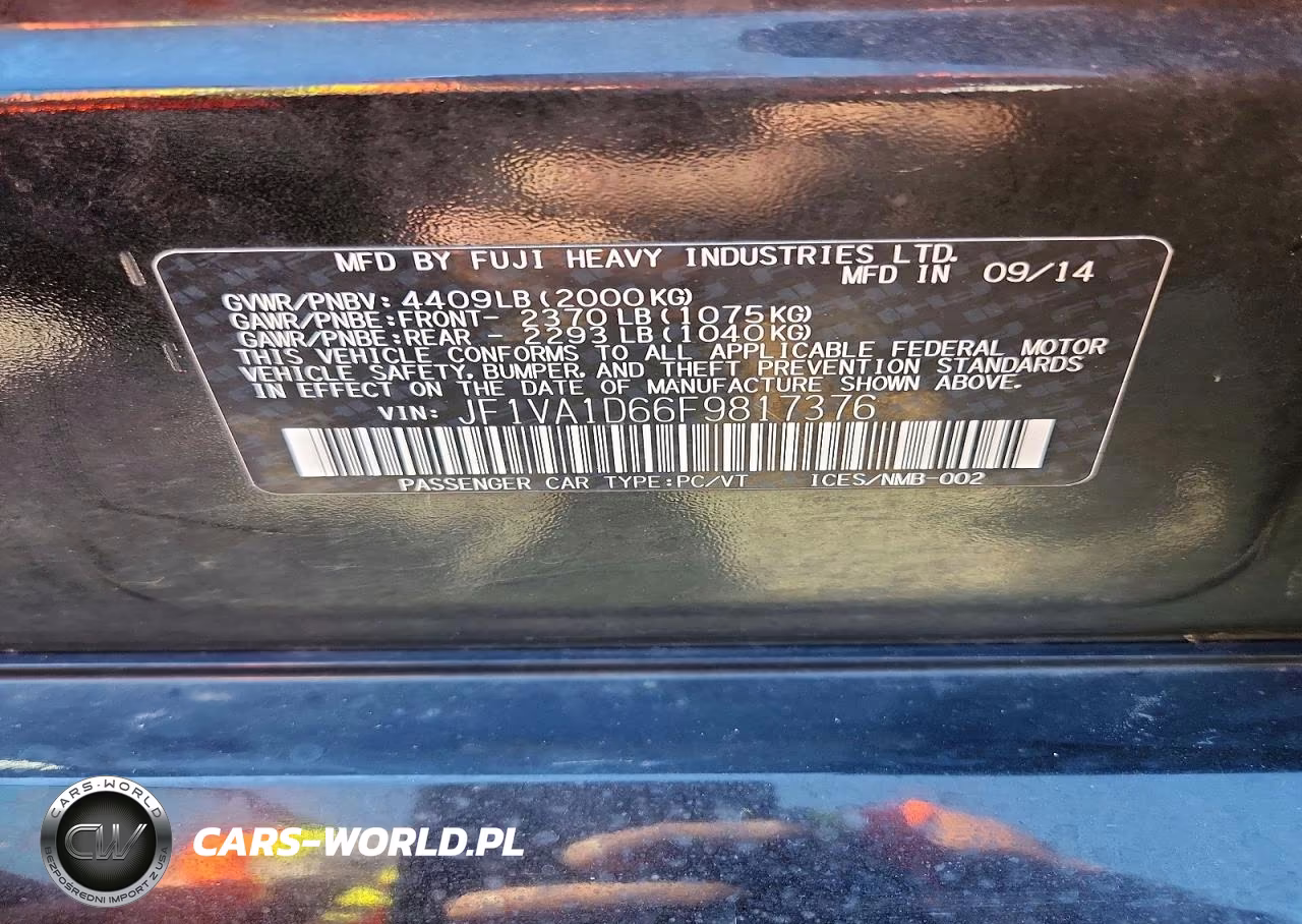 2015 Subaru Wrx Premium VIN:JF1VA1D66F9817376 - 12