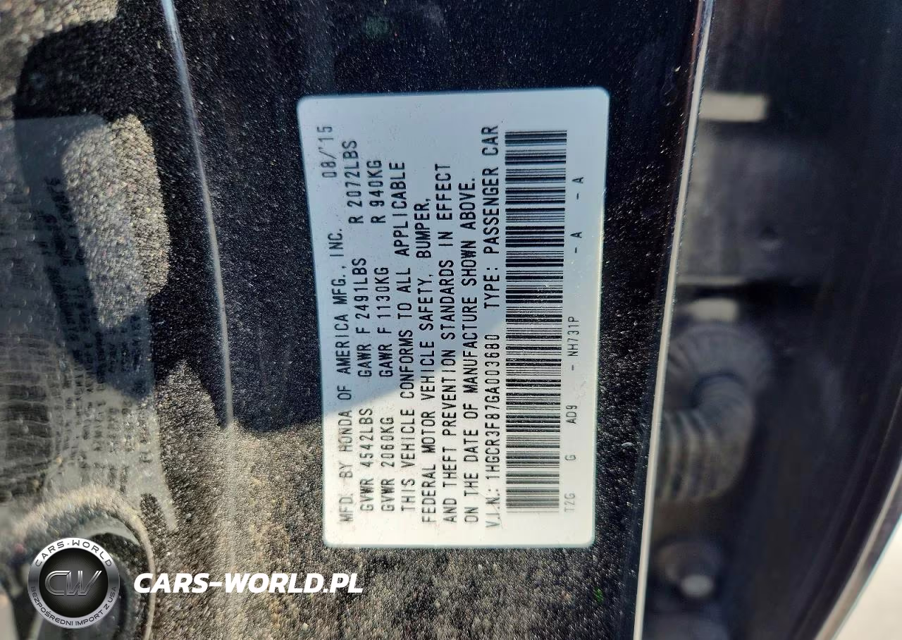 2016 Honda Accord Exl VIN:1HGCR3F87GA003680 - 13