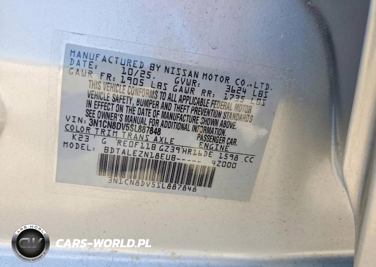 2025 Nissan Versa S VIN:3N1CN8DV5SL887848 - 12