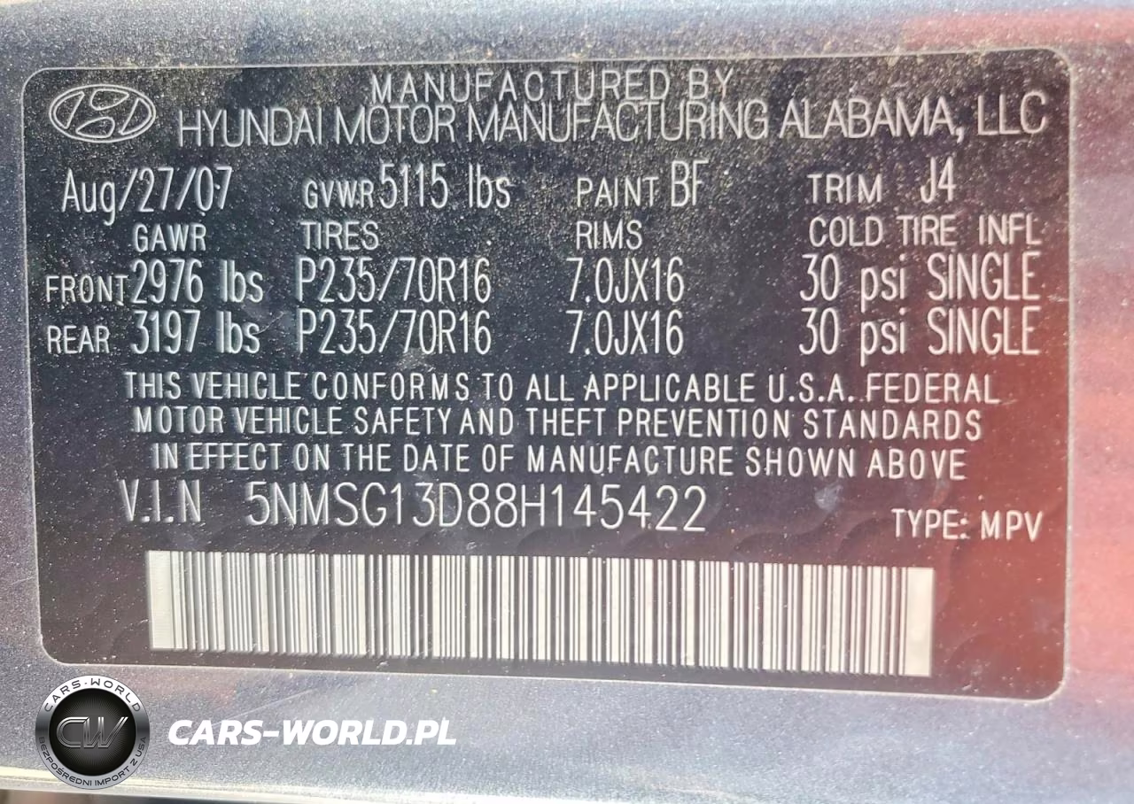 2008 Hyundai Santa Fe Gls VIN:5NMSG13D88H145422 - 13