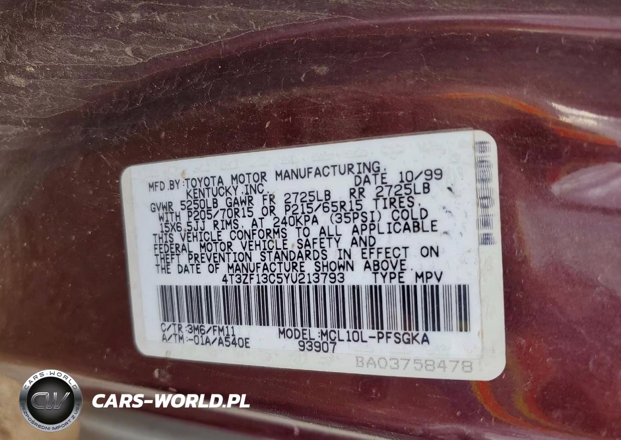2000 Toyota Sienna Xle VIN:4T3ZF13C5YU213793 - 13