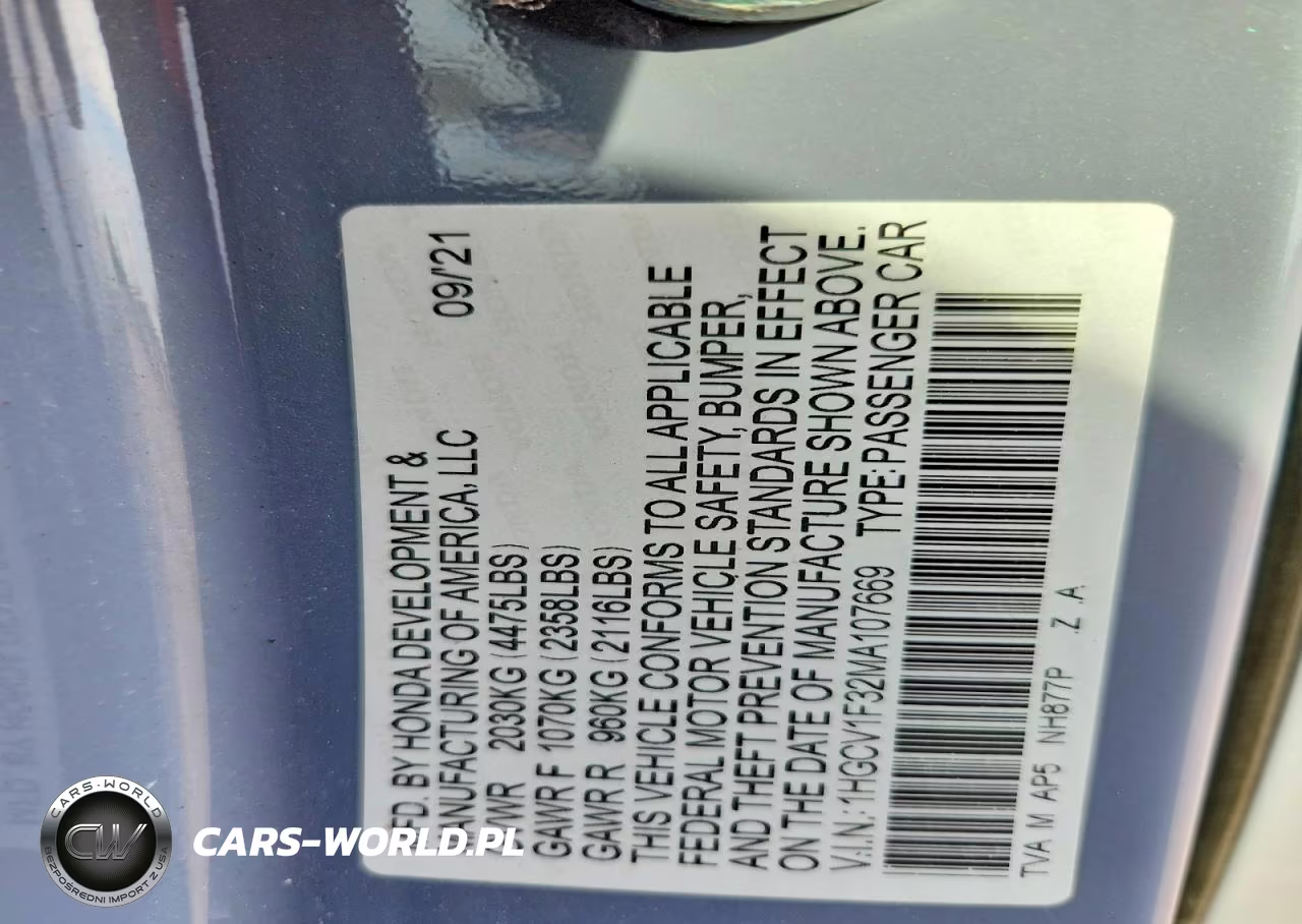 2021 Honda Accord Sport VIN:1HGCV1F32MA107669 - 13