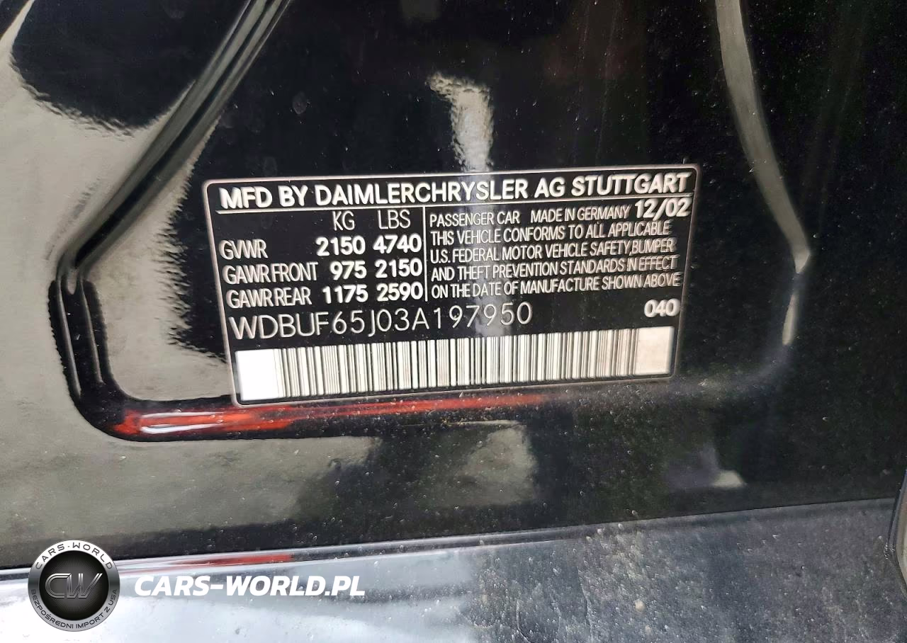 2003 Mercedes-Benz E 320 VIN:WDBUF65J03A197950 - 12