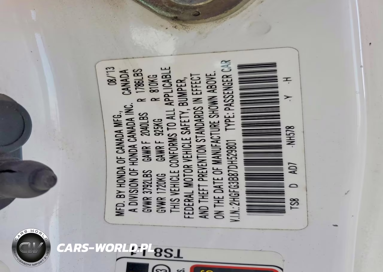 2013 Honda Civic Ex VIN:2HGFG3B87DH529801 - 12